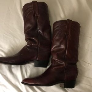 Mens Brown 100% Leather Cowboy Boots